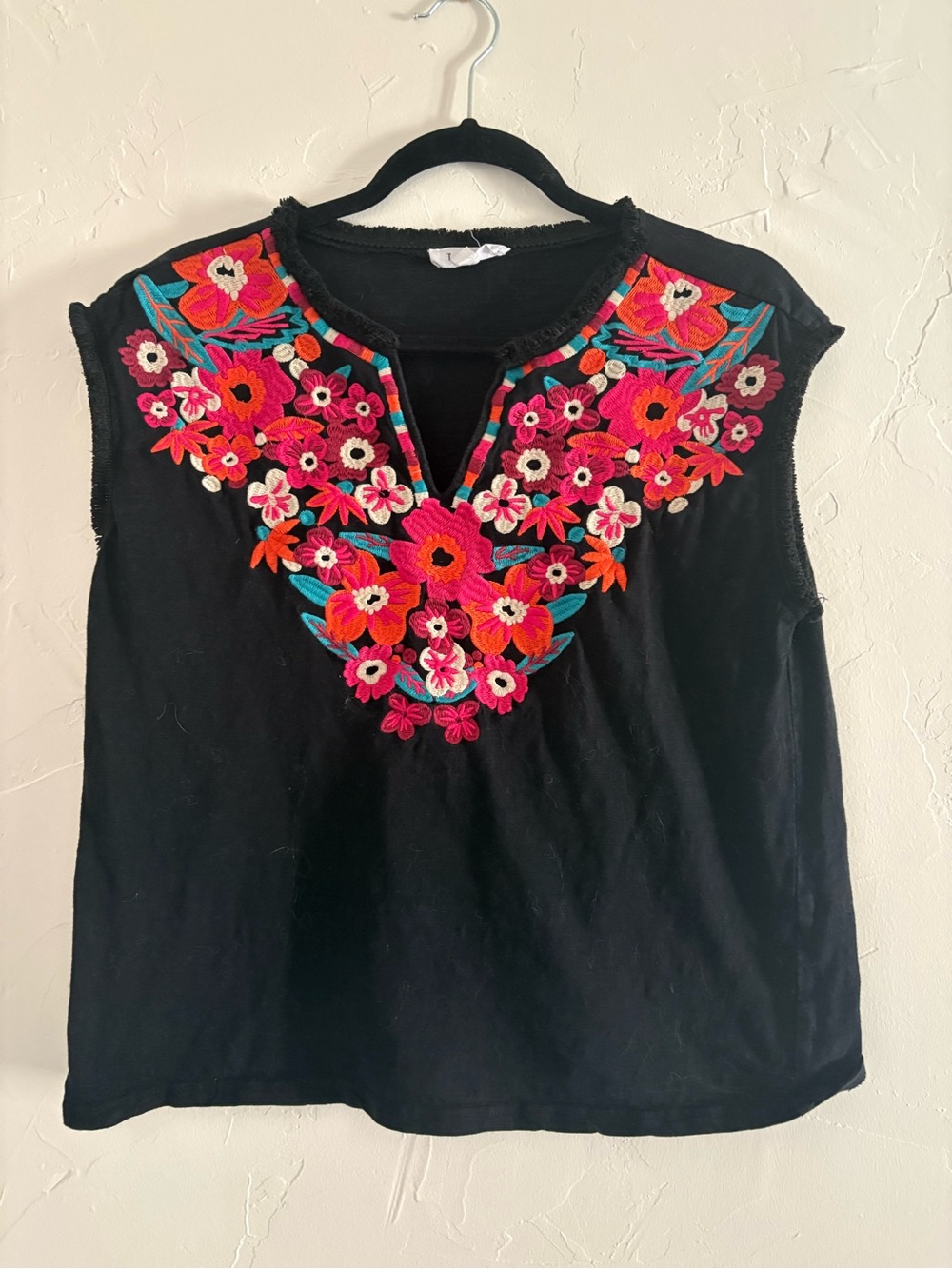 THML Black Embroidered Floral Top